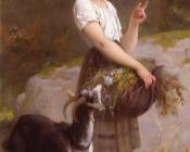 young girl with goat and flowers - 埃米尔·穆尼尔